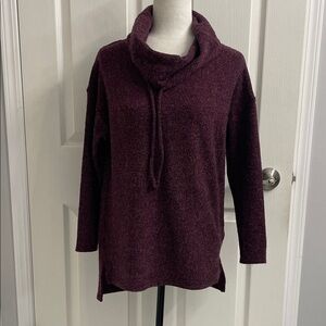 Tribal Rich Burgundy Cowl Neck Sweater Tunic Length Relaxed Fit Long Sleeve Sz S